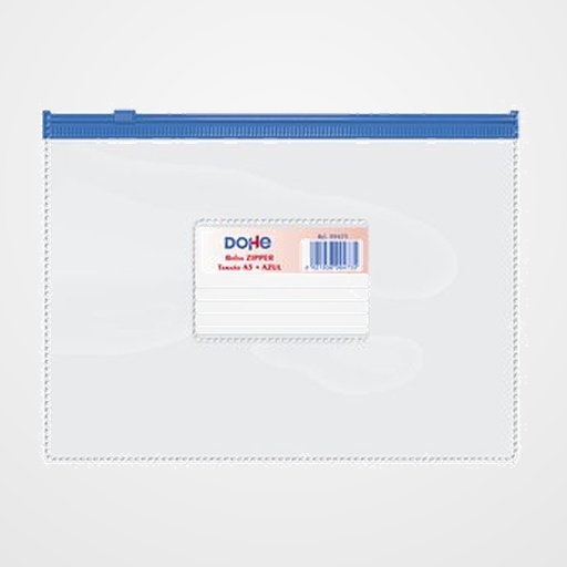 DOSIER SOBRE DOHE ZIPPER A5 APAISADO PVC TRANSPARENTE/AZUL