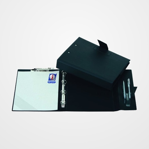 CARPETA de ANILLAS con PINZA MINICLIP SUPERIOR IBERPLAS PVC ESCOLAR Fº  4 an.25mm REDONDAS con PORTABOLIGRAFO NEGRO