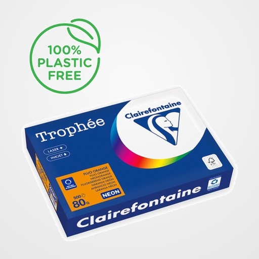 PAPEL de COLOR A4 CLAIREFONTAINE TROPHEE 80g 500h FLUO NARANJA