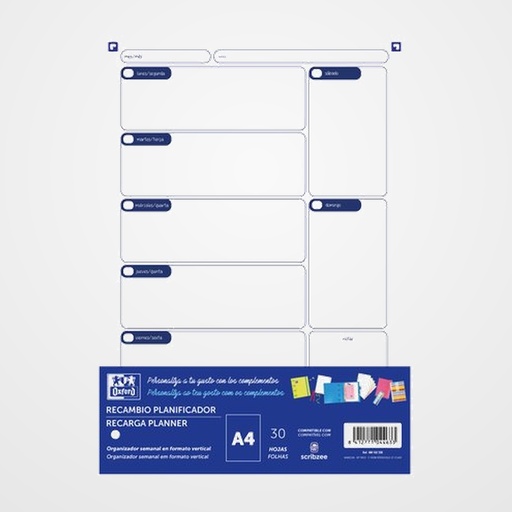 RECAMBIO OXFORD PLANNER SEMANAL PARA CARPEBLOC 30h