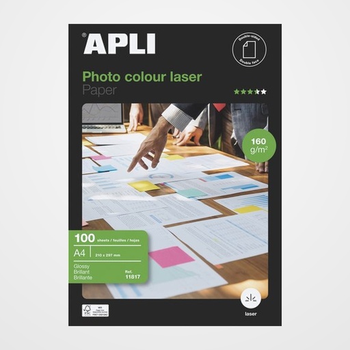 PAPEL LASER-COPY A4 APLI 160g 100h FOTO GLOSSY 2 CARAS