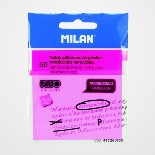 NOTAS ADHESIVAS MILAN TRASLUCIDAS 50h 76x76 ROSA FLUOR