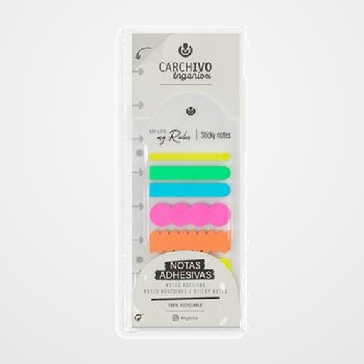 BANDERITAS ADHESIVAS CARCHIVO INGENIOX SHAPES COLORES NEON