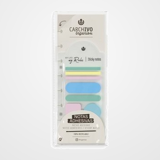 BANDERITAS ADHESIVAS CARCHIVO INGENIOX SHAPES COLORES PASTEL