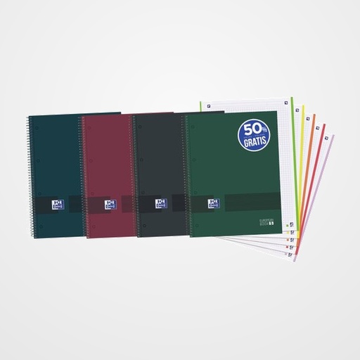 BLOC OXFORD SCHOOL EU.BOOK 5 OXFORD&YOU micro.tapa EXTRA A4+ 120h CUADRIC.5x5 90g SURTIDO NEUTROS (4 col.)