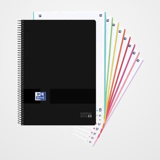 BLOC OXFORD BLACK N´COLORS EU.BOOK 8 micro.tapa PP A4+ 160h CUADRIC. 5x5 90g NEGRO/AZUL