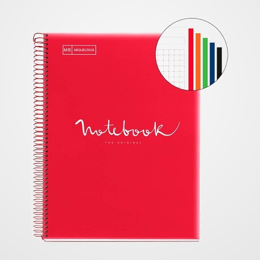 BLOC MIQUELRIUS EMOTIONS NOTEBOOK 5 micro.tapa PP A5 120h 90g HORIZONTAL ROJO