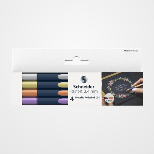 ROLLER T.LIQ. SCHNEIDER PAINT-IT 050 METALLIC 0,4mm ESTUCHE DE 4 (silver metallic, gold metallic, copper metallic, frosted violet metallic)