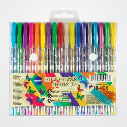 ROLLER GEL CENTRUM METALLIC&GLITTER&NEON 1,0 BOLSA de 18