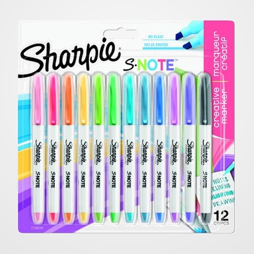 MARCADOR SHARPIE S NOTE BISELADO SURTIDO BLISTER de 12