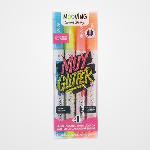 MARCADOR FLUOR MOOVING GLITTER ESTUCHE de 4