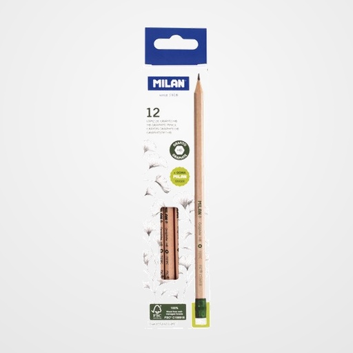 LAPIZ de GRAFITO MILAN con GOMA HB MADERA CERTIFICADA CAJA de 12