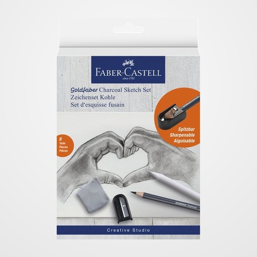 LAPIZ de GRAFITO FABER-CASTELL GOLDFABER SET DE 8 PIEZAS 5x LAPICES CARBON GOLDFABER 1x SACAPUNTAS 1x GOMA BORRAR 1X DIFUMINIO