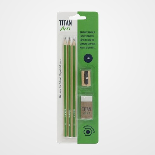 LAPIZ de GRAFITO TITAN ARTS CREATIVE ECOLOGICO - HB SET  3x LAPICES 1x GOMA DE BORRAR 1x AFILALAPIZ