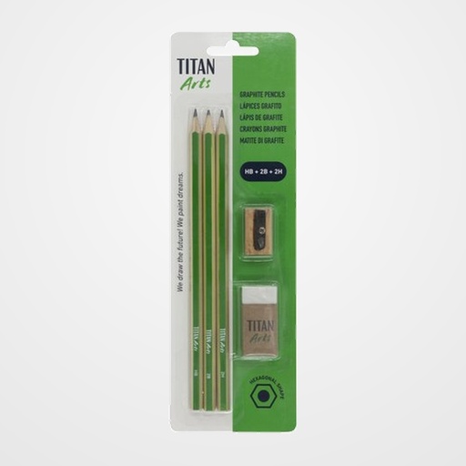 LAPIZ de GRAFITO TITAN ARTS CREATIVE ECOLOGICO - HB-2H-2B SET  3x LAPICES 1x GOMA DE BORRAR 1x AFILALAPIZ