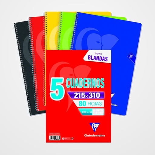 BLOC CLAIREFONTAINE MIMESYS Fº 80h 4x4 90g COLORES VIVOS PACK DE 5