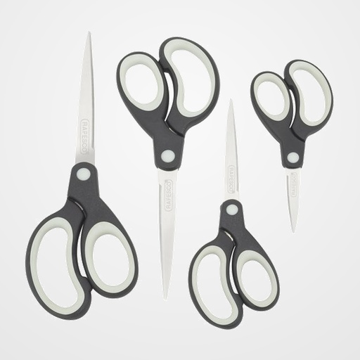 TIJERAS RAPESCO CON MANGO SUAVE VARIOS TAMAÑOS PAQUETE de 4 NEGRO