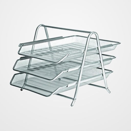 BANDEJAS SOBREMESA FOROFIS METALICA MALLA PLATEADA SET DE 3