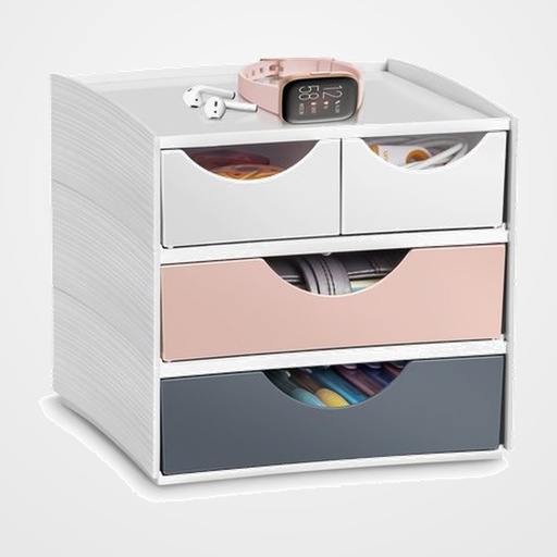 MODULO CEP MYCUBE 4 CAJONES MIXTOS COLOR BLANCO/ROSA Y GRIS