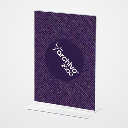 EXPOSITOR SOBREMESA EN FORMA DE T A3 VERTICAL CRISTAL