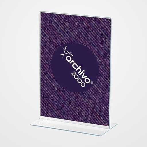 EXPOSITOR SOBREMESA EN FORMA DE T A5 VERTICAL CRISTAL