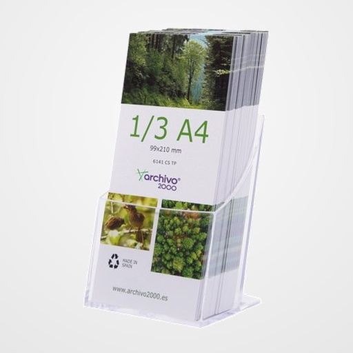 PORTAFOLLETOS SOBREMESA A.2000 1/3 DE A4 VERTICAL 1 COMPARTIMENTO PREMIUM CRISTAL