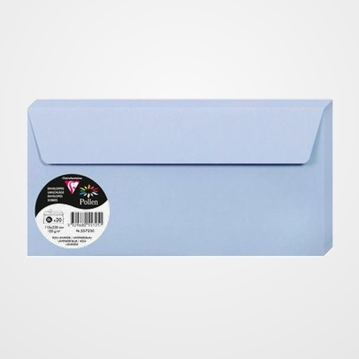 SOBRE CLAIREFONTAINE POLLEN 110x220 120g AZUL LAVANDA PAQUETE DE 20