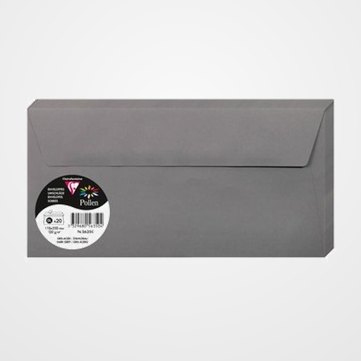 SOBRE CLAIREFONTAINE POLLEN 110x220 120g GRIS ACERO PAQUETE DE 20