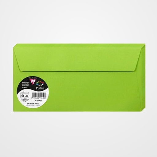 SOBRE CLAIREFONTAINE POLLEN 110x220 120g VERDE MENTA PAQUETE DE 20