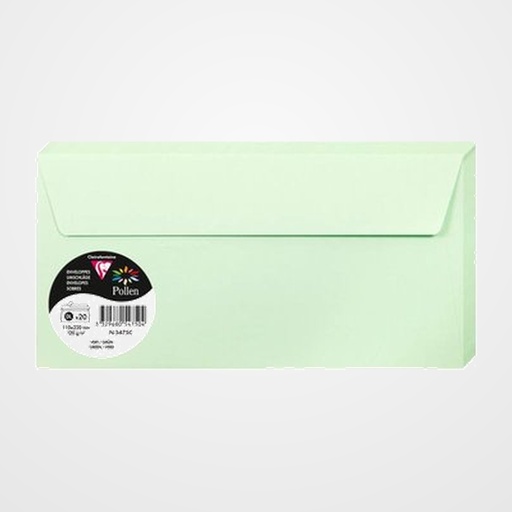 SOBRE CLAIREFONTAINE POLLEN 110x220 120g VERDE PAQUETE DE 20