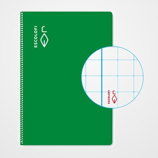 BLOC ESCOLOFI ESPIRAL PLUS tapa DURA 4º 80h CUADRIC.6x6 90g VERDE
