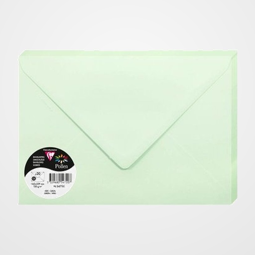 SOBRE CLAIREFONTAINE POLLEN 162x229 120g VERDE PAQUETE DE 20