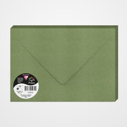 SOBRE CLAIREFONTAINE POLLEN 162x229 120g VERDE SALVIA PAQUETE DE 20