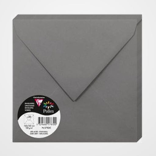 SOBRE CLAIREFONTAINE POLLEN 165x165 120g GRIS ACERO PAQUETE DE 20