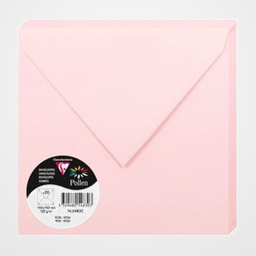 SOBRE CLAIREFONTAINE POLLEN 165x165 120g ROSA PAQUETE DE 20