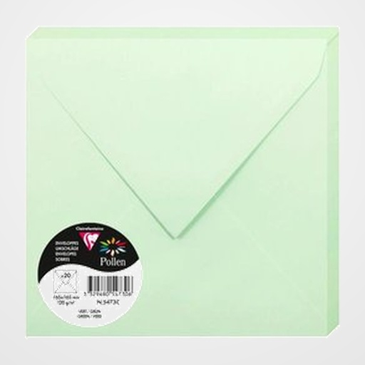 SOBRE CLAIREFONTAINE POLLEN 165x165 120g VERDE PAQUETE DE 20