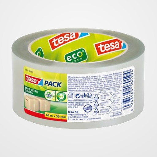 CINTA de EMBALAJE TESA PET ECO & ULTRA STRONG rollo 66x50 TESAPACK TRANSPARENTE
