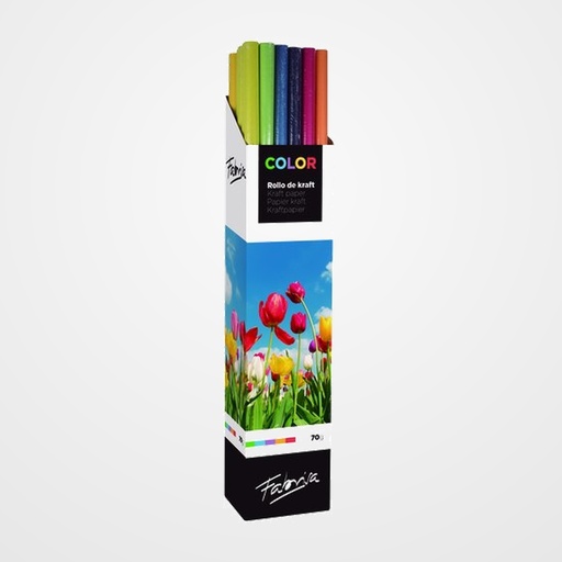 PAPEL de EMBALAR KRAFT ROLLO FABRISA 1x3 SURTIDO COLORES EXPOSITOR DE 30
