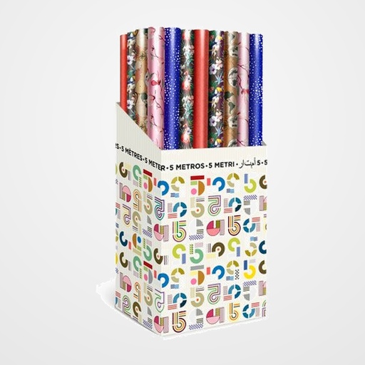 PAPEL de REGALO ROLLO TV 0,7x5 m (CAJA de 40) TODO AÑO