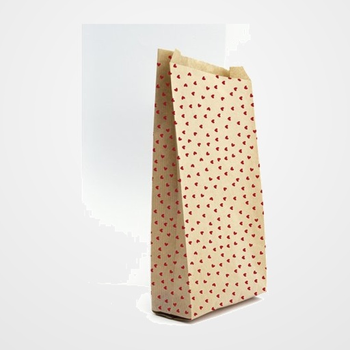 BOLSA de PAPEL CLAIREFONTAINE KRAFT DECORADO S/ASAS 12x24x4,5 cm CORAZON PACK DE 50