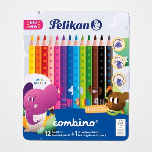 LAPICES de COLORES PELIKAN JUMBO TRIANGULAR CAJA METAL de 12