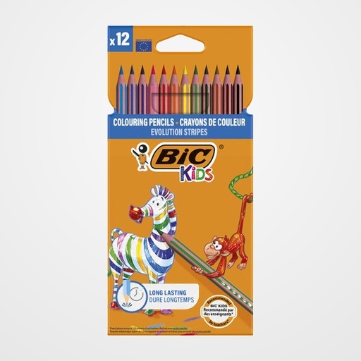 LAPICES de COLORES BIC EVOLUTION STRIPES estuche de 12