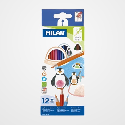 LAPICES de COLORES MILAN ERGO GRIP TRIANGULARES ESTUCHE DE 12