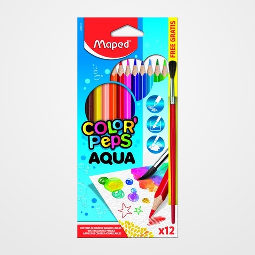 LAPICES ACUARELABLES MAPED COLOR PEPS estuche de 12 + 1 PINCEL