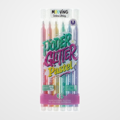 ROTULADOR FIBRA MOOVING COLORES GLITTER PASTEL ESTUCHE de 6