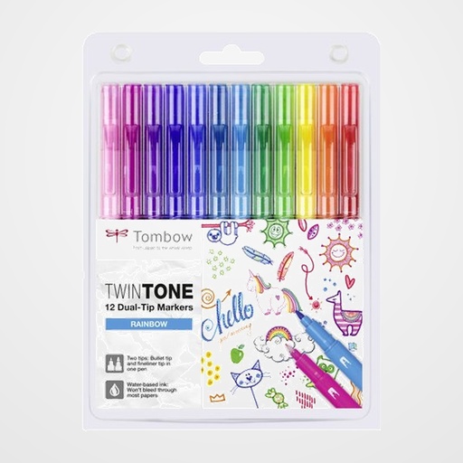 ROTULADOR TOMBOW TWINTONE DOBLE PUNTA COLORES ARCO IRIS ESTUCHE de 12
