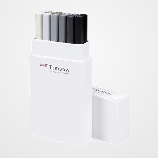 ROTULADOR TOMBOW DOBLE PUNTA PINCEL COLORES GRISES ESTUCHE de 12