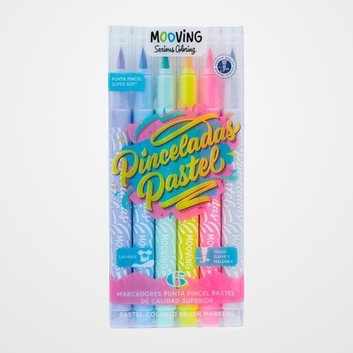 ROTULADOR FIBRA MOOVING PUNTA PINCEL PASTEL ESTUCHE de 6