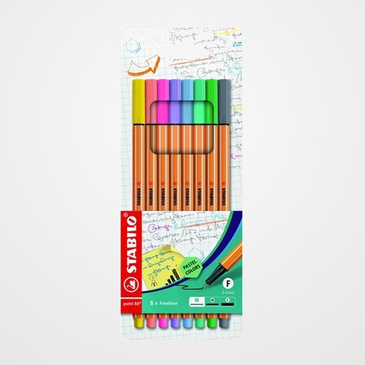 ROTULADOR FIBRA STABILO POINT 88 COLORES PASTEL ESTUCHE de  8