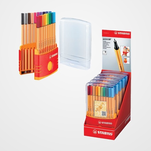 ROTULADOR FIBRA STABILO POINT 88 ESTUCHE de 20 COLOR PARADE